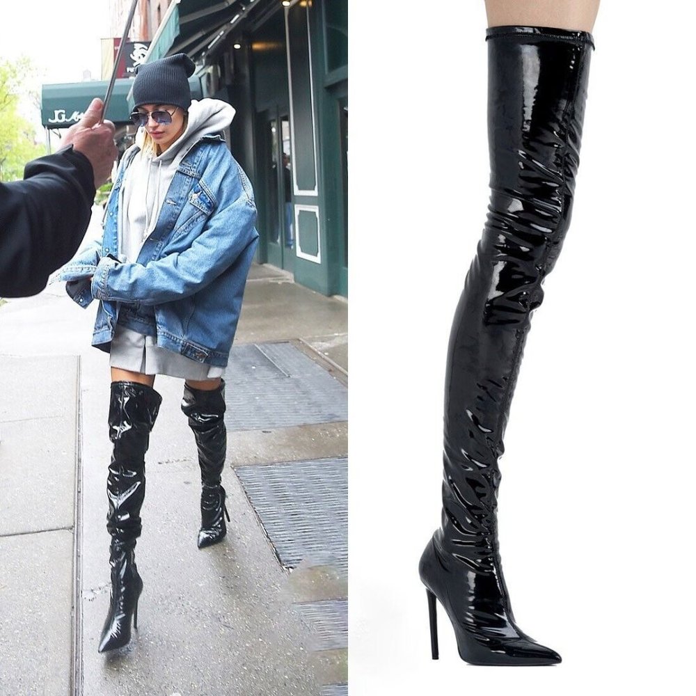 LaQuan Smith Black PVC Thigh-High Boots SZ 8